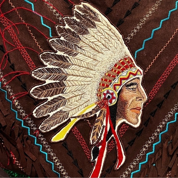 1993 Handmade Native American Vest Chief Many Feathers Weeps Embroidered Fringe - Picture 2 of 8